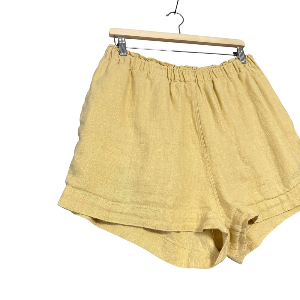 Shelter | Eva Shorts in Butter Yellow 100% Linen Elastic Waist Size XL - Picture 3 of 15